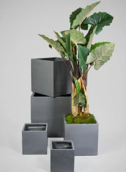 Venetian Grey All Weather Light Weight Polyresin Cube Planters