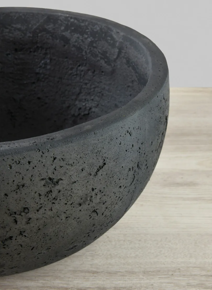 Yerevan Black Cement Stone Bowl Ceramic Planter