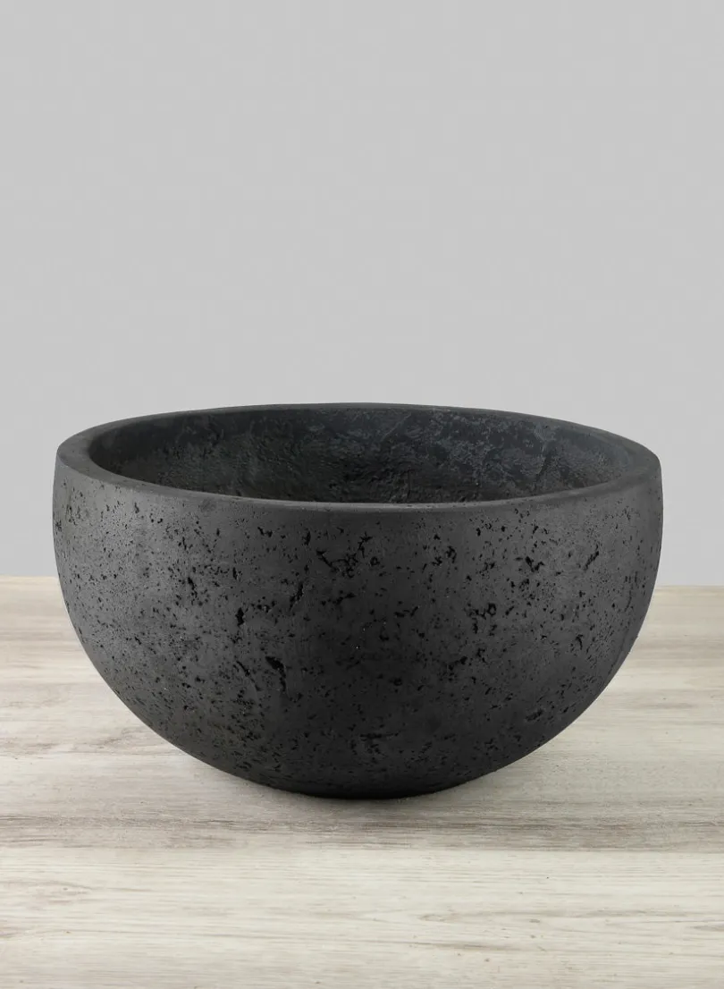 Yerevan Black Cement Stone Bowl Ceramic Planter