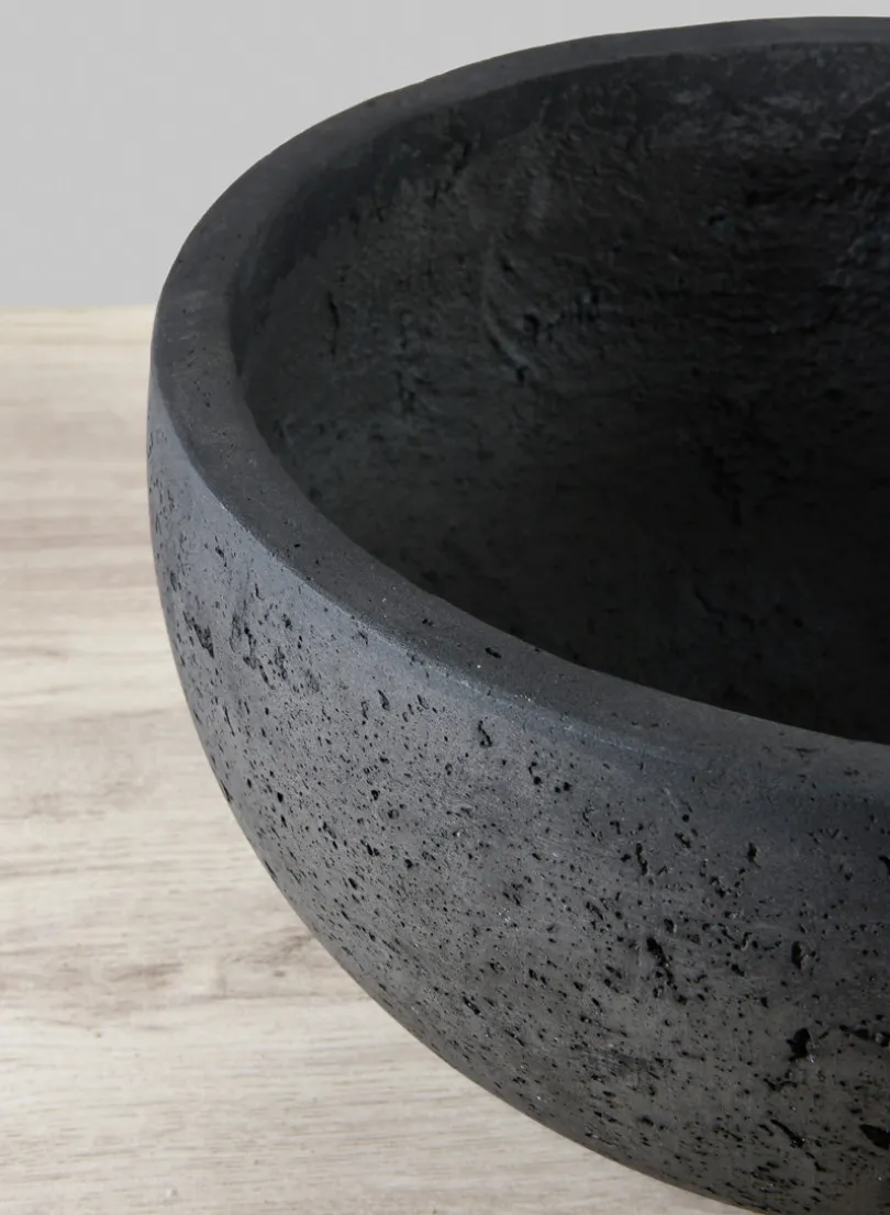 Yerevan Black Cement Stone Bowl Ceramic Planter