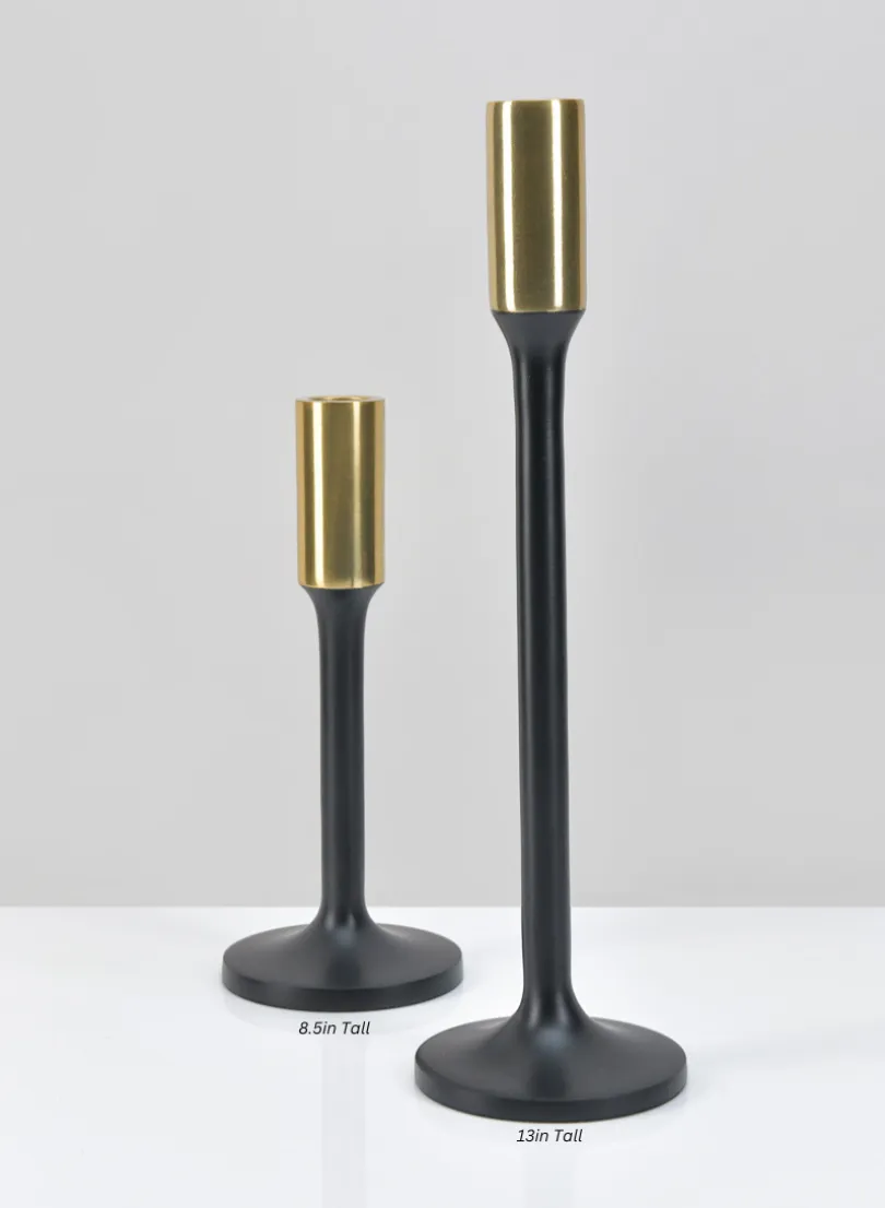 Zaragoza Black & Gold Metal Candlestick